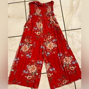 American Eagle Floral Red Jumpsuit